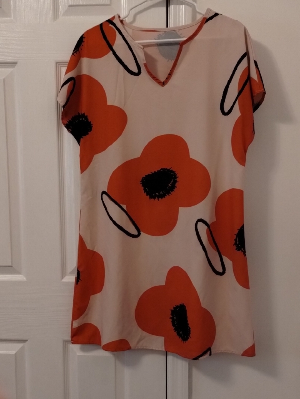 Cream Midi Dress with Bold Orange Floral Print